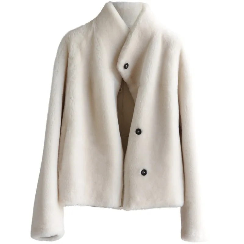 

2025 imported Australian merino wool fur integrated fur coat simple stand-up collar casual fur coat