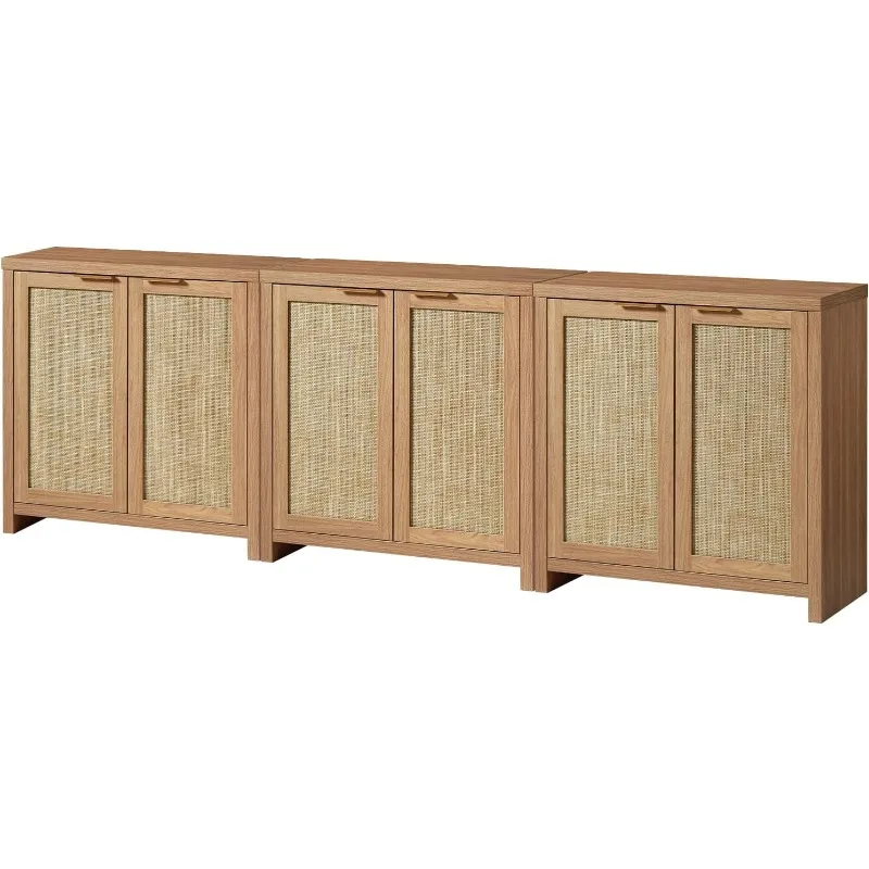 Sideboard Cabinet with Rattan Buffet Kitchen Cabinet Cupboard Console for Living Room, Set of 3，home.