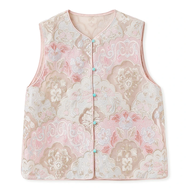 New Chinese Style Embroidery Vest Qipao Tops Lady 100% Mulberry Silk Sleeveless Coat Vintgae Classic Cheongsam Hanfu Jacket