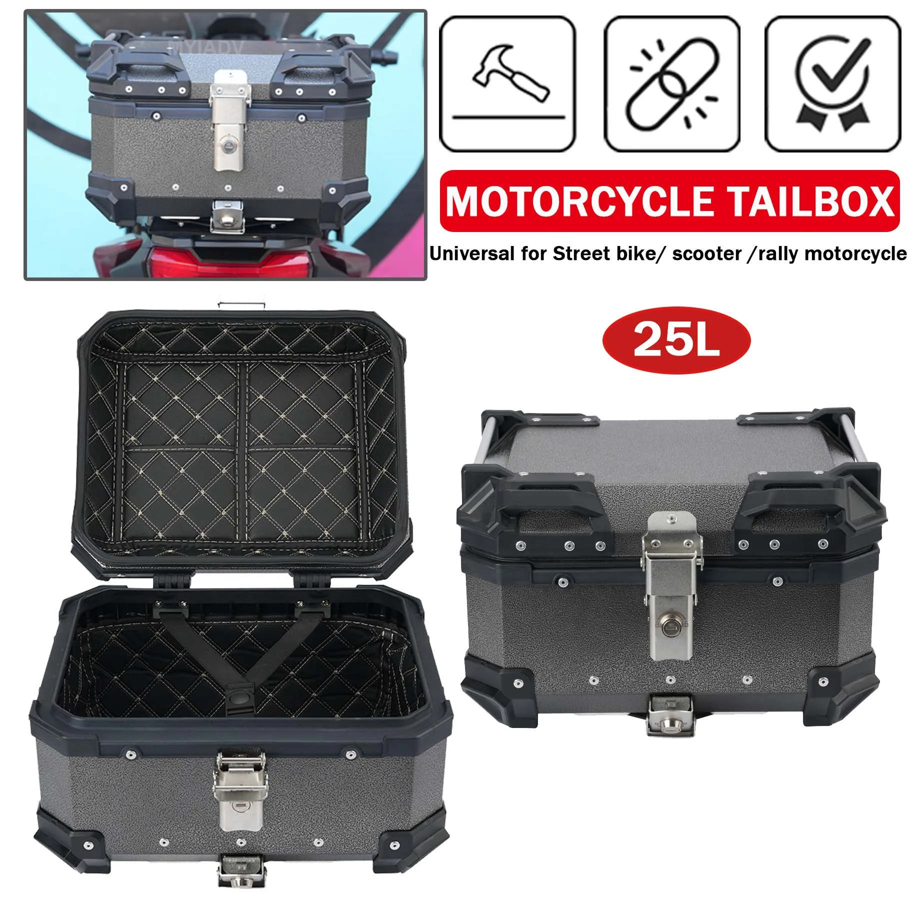 

Motorcycle Helmet Box Tail Rear Tool Cases Suitcase For VOGE For BMW R1250GS F850GS For TRK702X For Honda XADV750 25L Aluminum