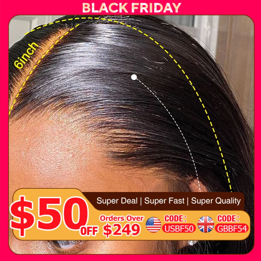 Картина: 13x6 HD Полные кружевные фронтальные парики 250% Невидимые HD парики из натуральных волос на кружеве Прямые расплавкие кожи Предварительно выщипанные бразильские волосы Парик