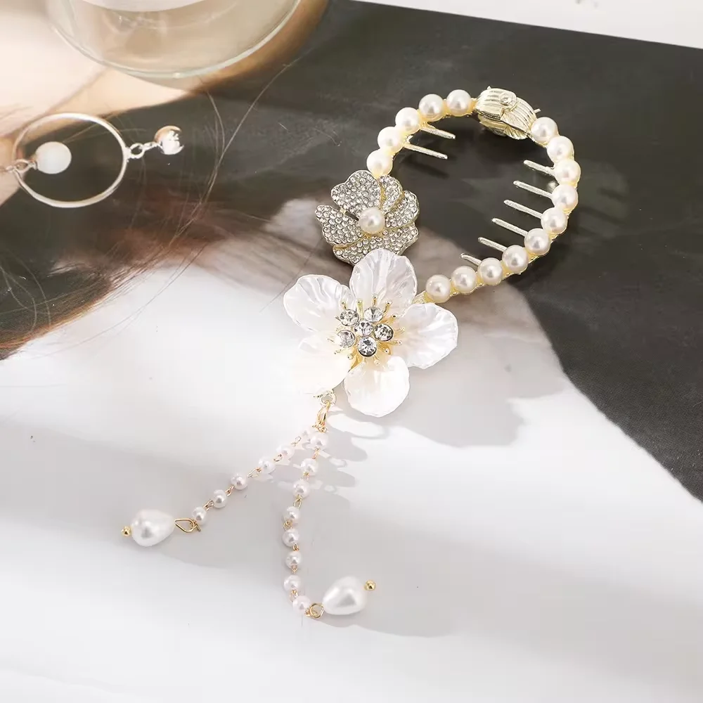 Pearl Rhinestone Hair Claw Clips Flower Horsetail Buckle Bun Ponytail Holder Hair Clip Women Female Hair Accessories