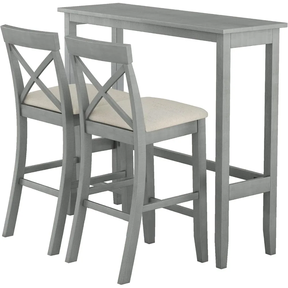 Ensemble de table de bar 3 pièces, ensemble de table de salle à manger de cuisine rustique à hauteur de bar pour table à manger rectangulaire de 2, 48 pouces avec 2 chaises pour petit Pl