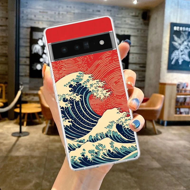 Phone Case For Google Pixel 9 8 7 6 9A 8A 7A 6A 5 4 5A 4A 3A Pro XL Soft Clear TPU Transparent Cover Fashion Great Blue Wave