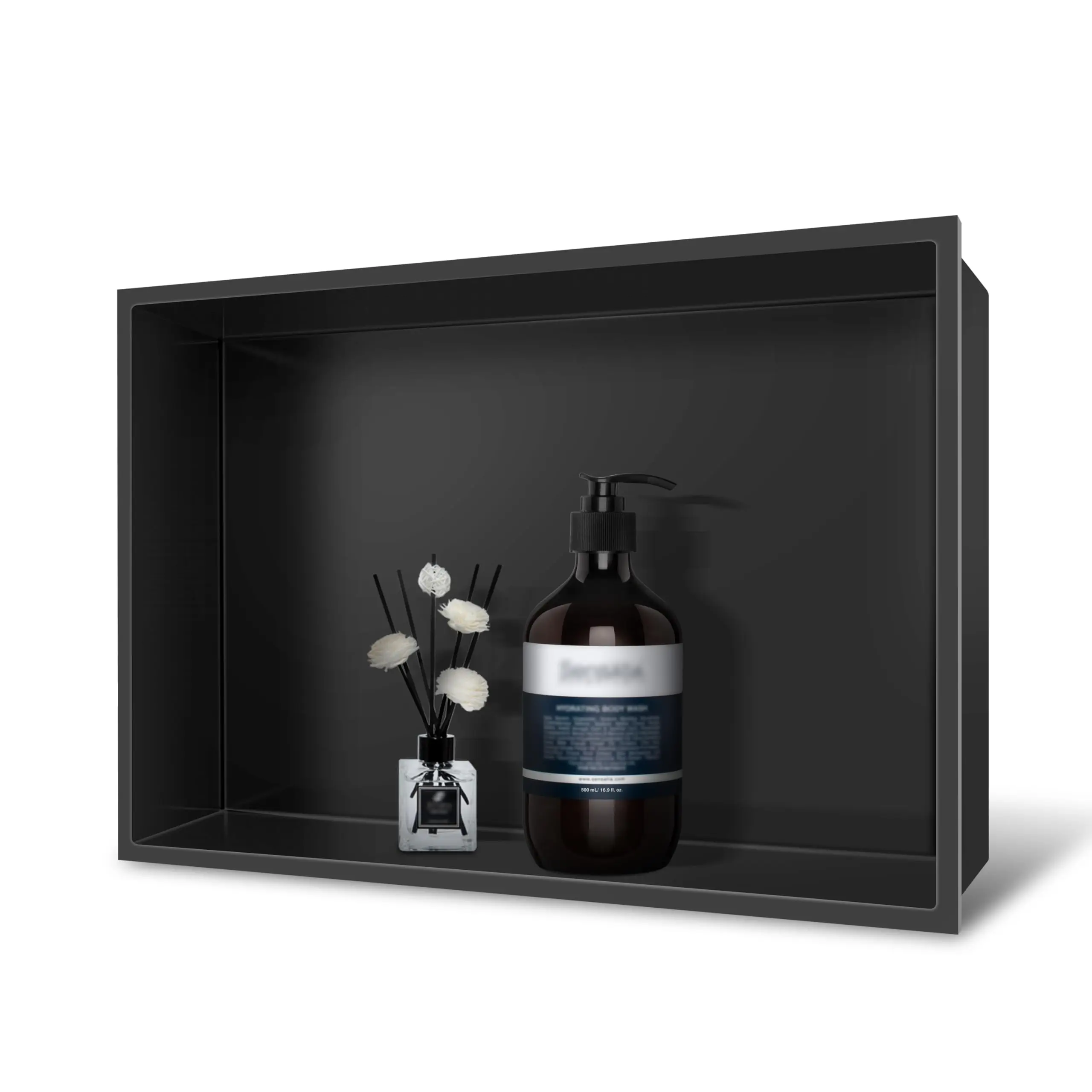 Steel Hotel Shower Niche Black Shower Caddies Wall Niche Single Tier Tile Ready No Tile Needed Over Mount Installation