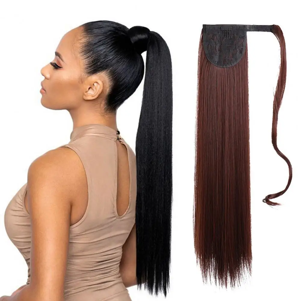 

65cm Women Ponytail Hair Extension Fastener Tape Style High Temperature Long Straight High Ponytail Synthetic Hairpiece Faux Wig