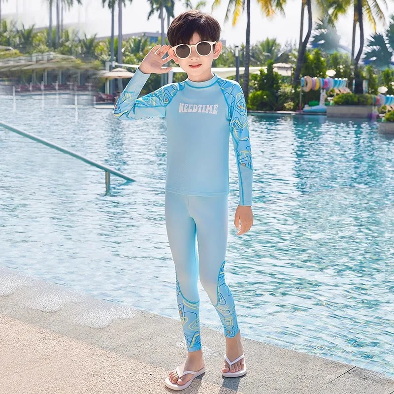 Boys' Two Pieces Long Sleeve Outdoor WaterProof Beach Rash Guard Kids UV Protection Quick-Dry Athletic Surfing Bathing Suit - Image 4