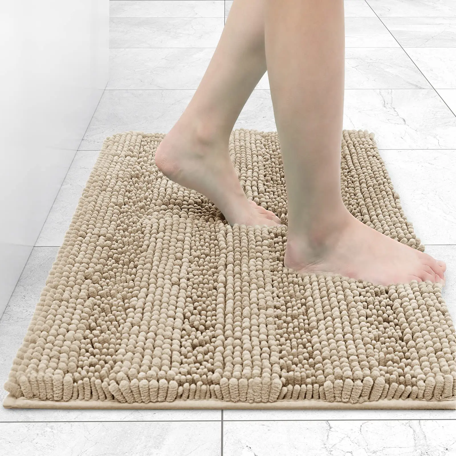 

Olanly Chenille Striped Bath Mat Absorbent Quick Dry Floor Decoration Shaggy Shower Pad Soft Plush Carpet Anti-Slip Bathroom Rug