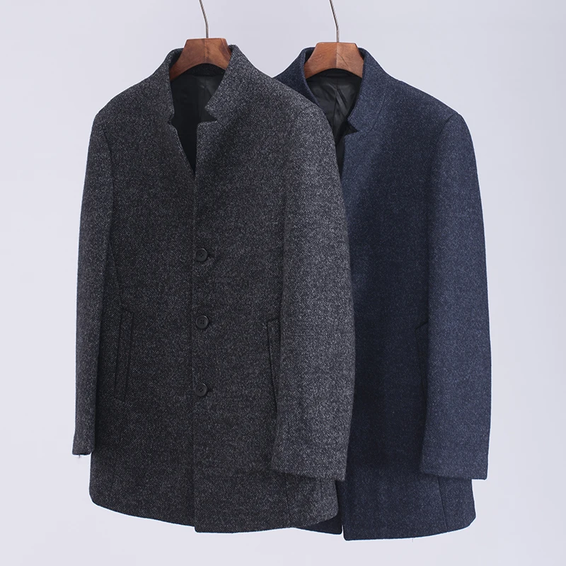 

Мужское шерстяное пальто, осенне-зимняя верхняя одежда средней длины, стоячая застежка на одной пуговице, однотонная повседневная одежда, прямой подол