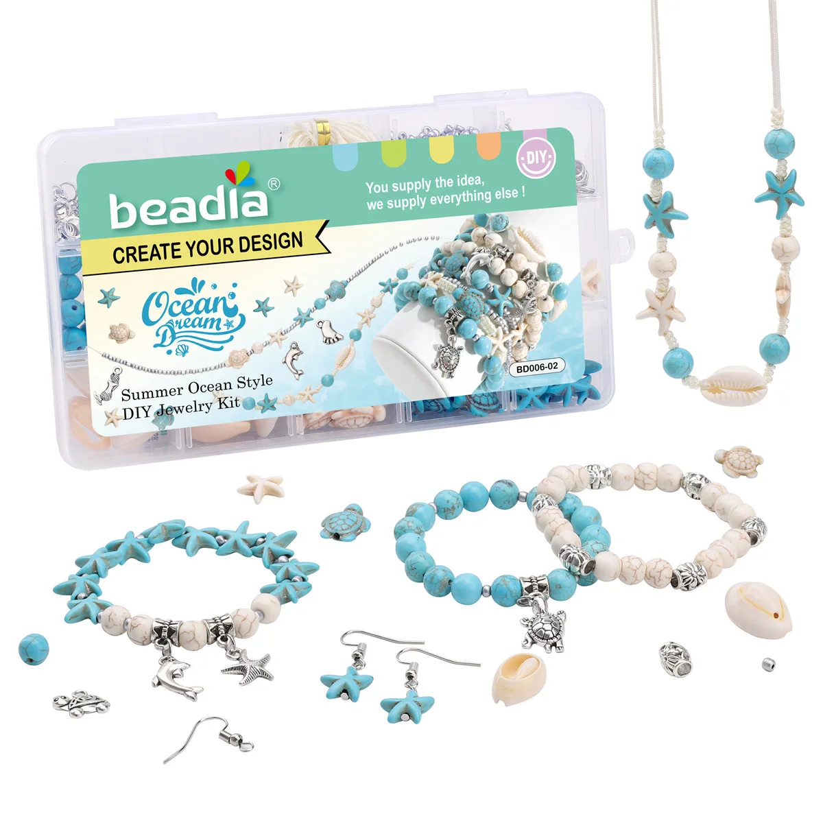

1Box Ocean Vacation Jewelry Making Kit Turtle Shells Starfish Beading For DIY Handmade Bracelet Necklace Crafts Accessory