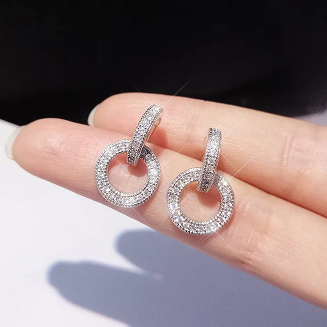 

Real 925 Sterling Silver Simple Round Stud Earrings for Women Shining CZ Geometric Hypoallergenic Jewelry Gifts for Kids