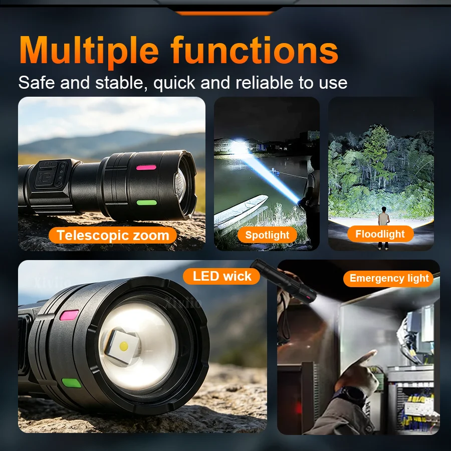 High Power LED Flashlights 760000000 Rechargeable Tactical Torch Ultra Bright Lantern Outdoor Camping Waterproof Emergency Light