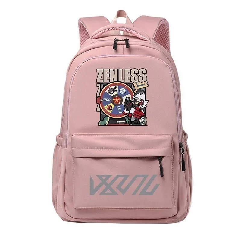 Atmungsaktives Mesh, 32×46×16cm Schwarz Weiß Blau Rosa, Zenless Zone Zero, Schultaschen für Schüler, Kinder, Teenager, Anime-Rucksäcke für Mädchen und Jungen