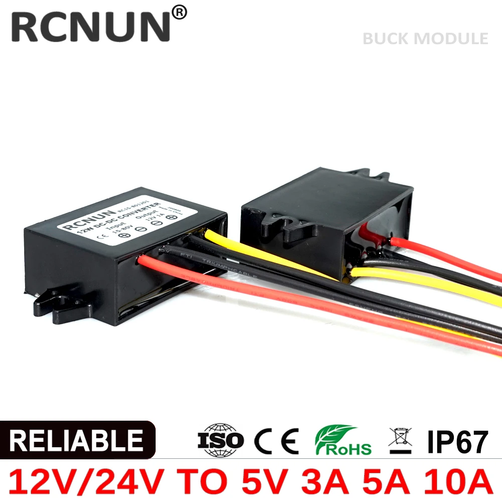 RCNUN-convertidor regulador de CC de 50W, 24, 12 voltios, fuente de alimentación LED a 5 voltios, 12 V a 5 V, 3A, 5A, 10A