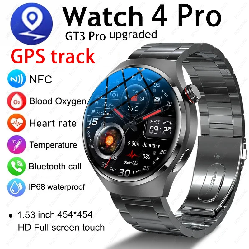 2025 New Smart Watch Heart rate Health Monitor Bluetooth Call NFC GPS Tracker IP68 Waterproof SmartWatch Men Women Watch 4 Pro 