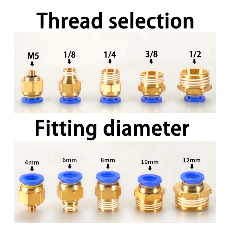10Pcs/batch of Pneumatic Air Hose Quick Plug Air Connector PC 4mm 6mm 8mm 10mm 12mm Thread 1/8 1/4 3/8 1/2 Quick Connector
