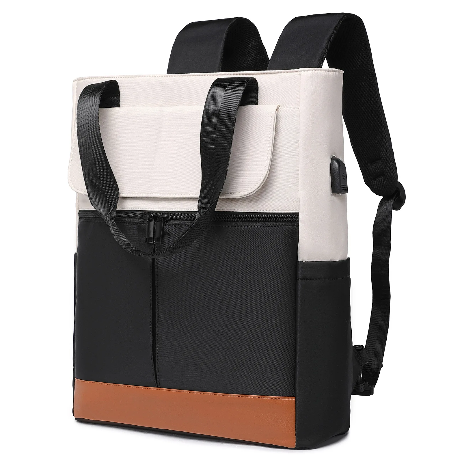 Polyester lightweight men's backpack with contrasting color patch, hand-held travel waterproof computer backpack