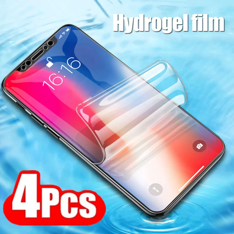 

Прозрачная Гидрогелевая пленка для IPhone 14, 13, 15, 12, 11 Pro Max, 4 шт., прозрачные защитные пленки для экрана IPhone X, XS, MAX, XR, 7, 8Plus