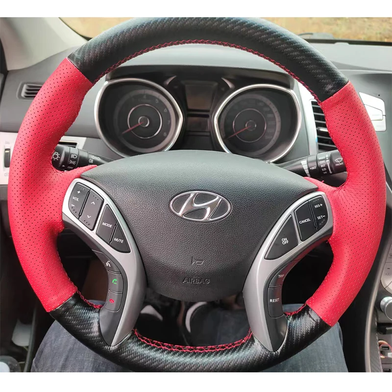 For Hyundai Elantra 3 Elantra GT Sport Elantra Coupe 2013-2014 Avante I30 DIY Leather&carbon Fider Car Steering Cover Accessory