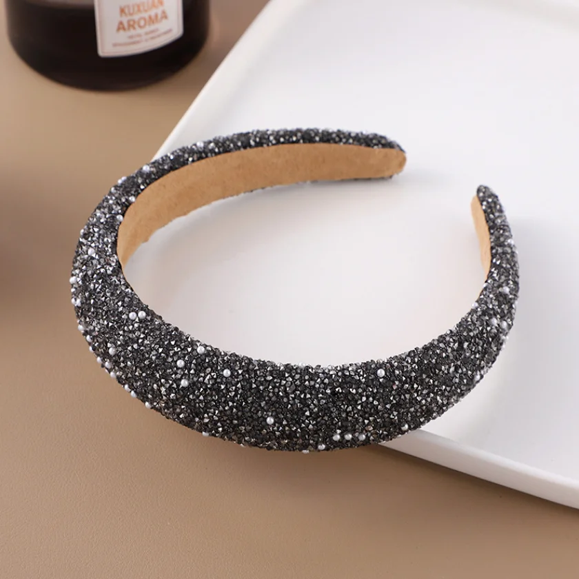 Glitzerndes Strass-Perlen-Haarband Vintage Dickes Schwamm-Stirnband Modisches Rutschfestes Haarband für Frauen Mädchen Abendkleid-Dekoration – Detail 9