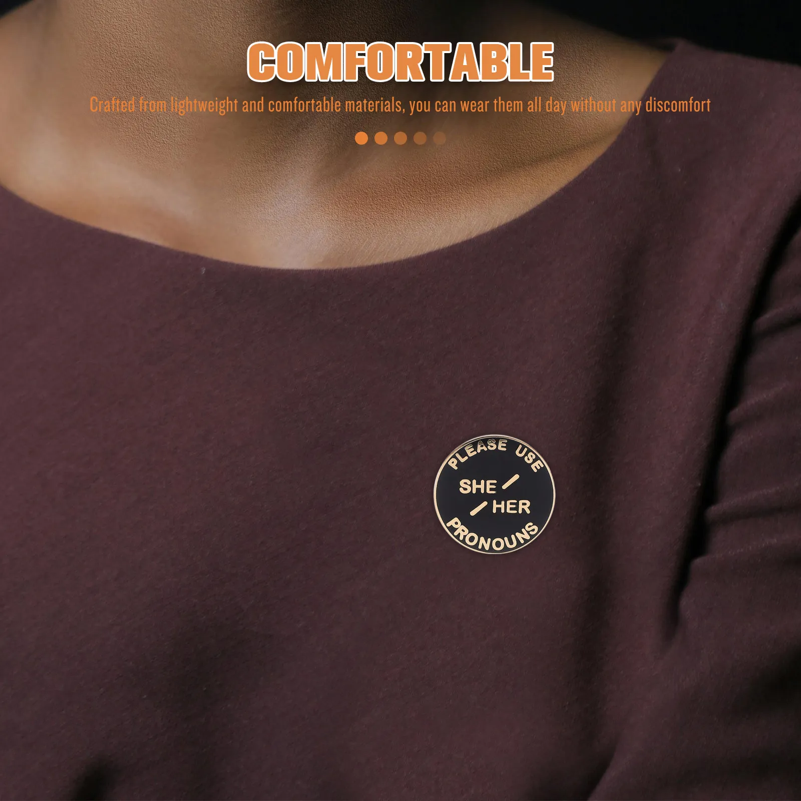 Circular Hard Enamel Pronoun Badge Pin – She/Her Gender Identity Brooch for Workplace & Everyday Wear