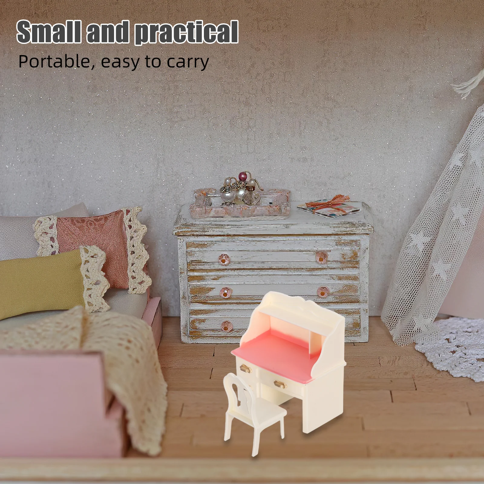 

5 set Miniature Dollhouse Furniture Set Realistic Office Desk Chair For Study Room Mini Table Chairs Kids Play Safe Plastic