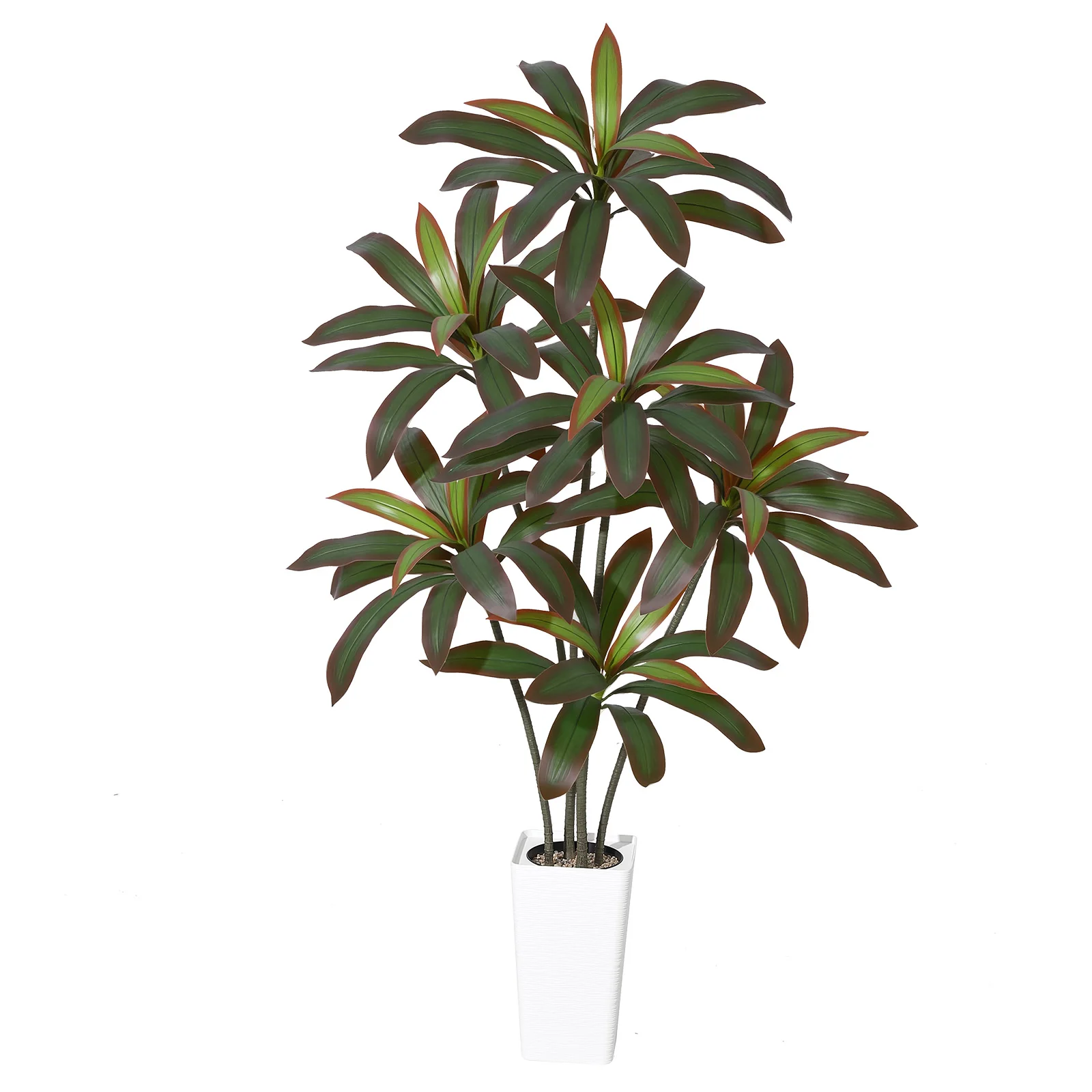 Arbre artificiel Dracaena, feuilles en soie réalistes, troncs multicolores, pot haut blanc, plante artificielle au toucher réel, décoration pour la maison et le bureau