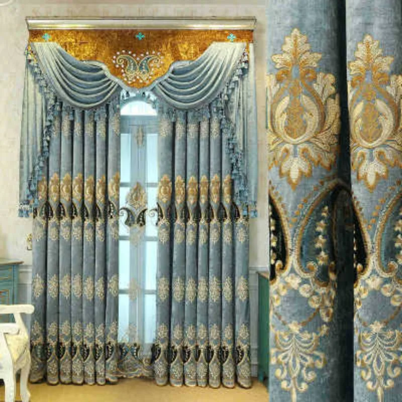 European Luxury Chenille Pepper Embroidery Curtains for Living Room Bedroom Dining Hall Romantic Decor Custom Size White Tulle