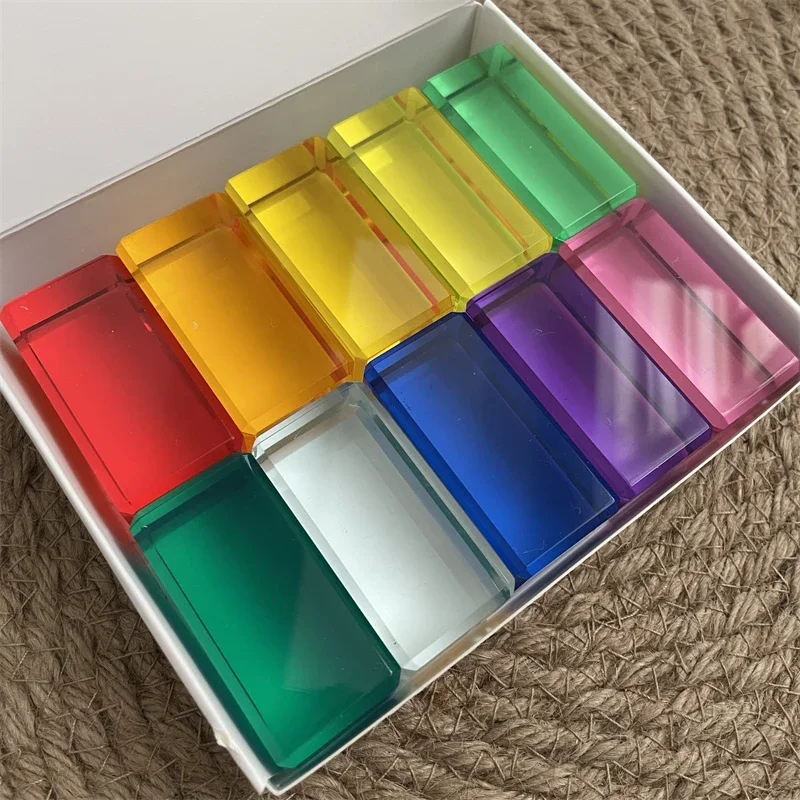 5cm lucent Rechteck Würfel Regenbogen Stein Kristall sensorisch durchscheinend Stapeln Spielzeug Acryl Würfel Bausteine für Kinder Geschenk