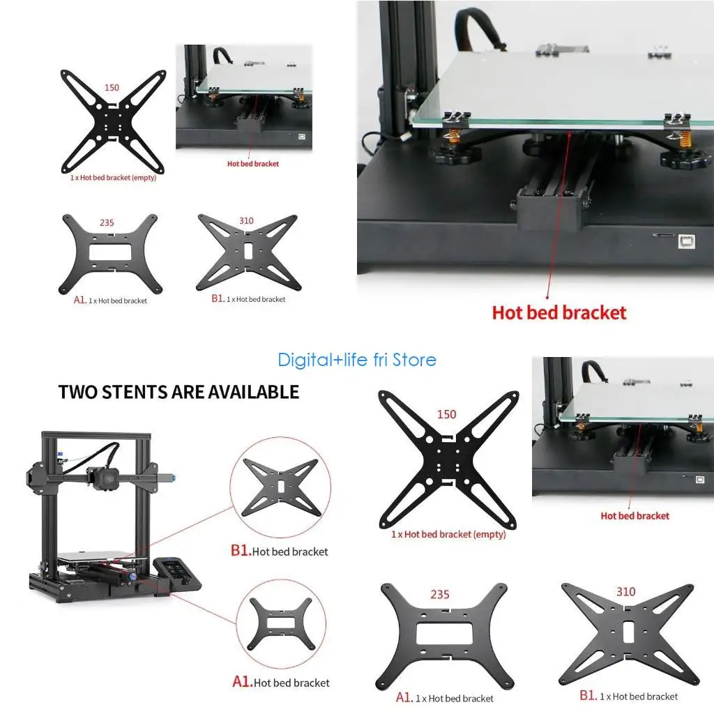 E06D 3D Printer Hot Bed Stand for CR-10 Hotbed Supporter Ender-3 YAxis Carriage Heating Platform Holder Aluminum Bracket