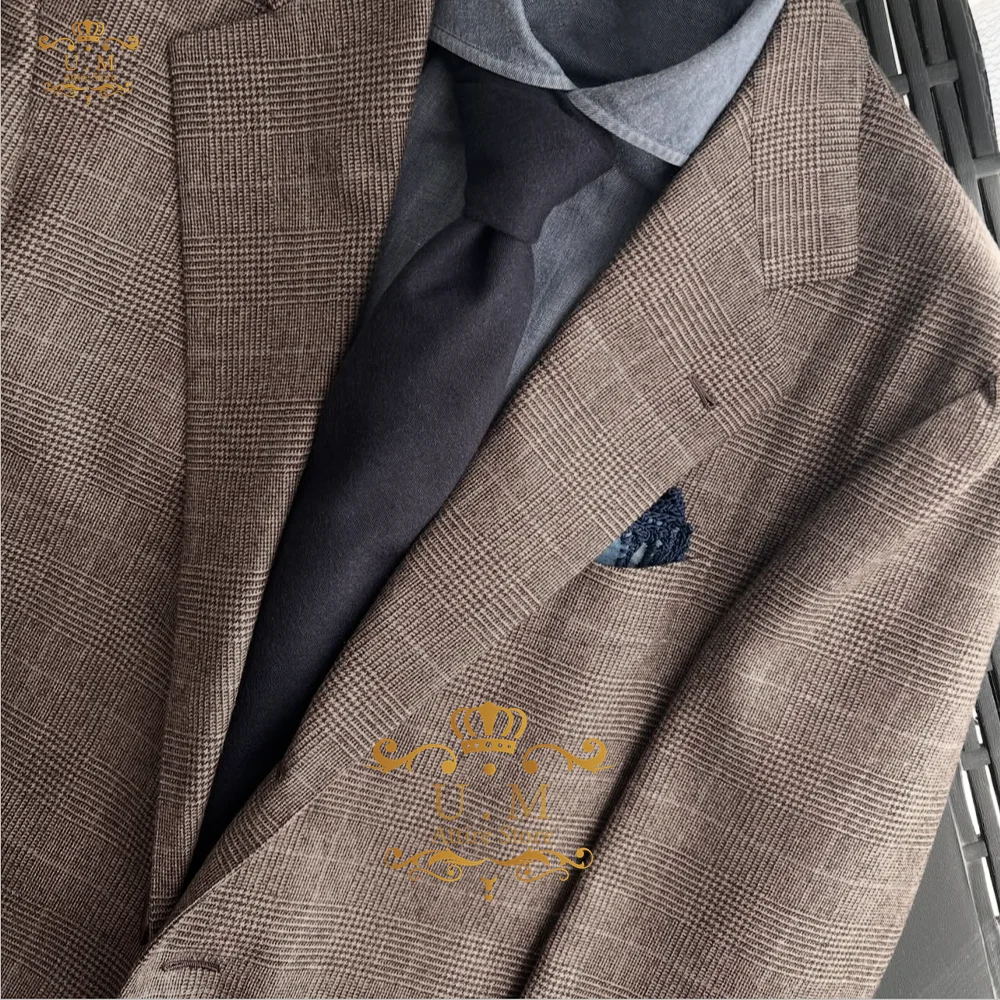 Haute Couture Checked Suit for Boys Dark Khaki 2pcs Jacket Pants Set Wedding Kids Groom Formal Notch Lapel Party Prom Tuxedo