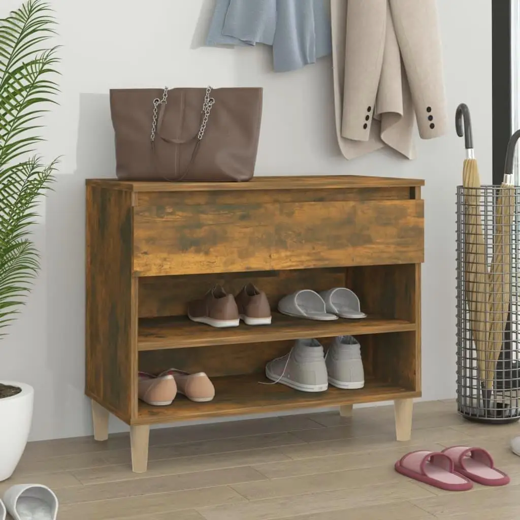 Modern Smoked Oak Shoe Cabinet 70x36x60 cm - Stylish Engineered Wood Storage Solution