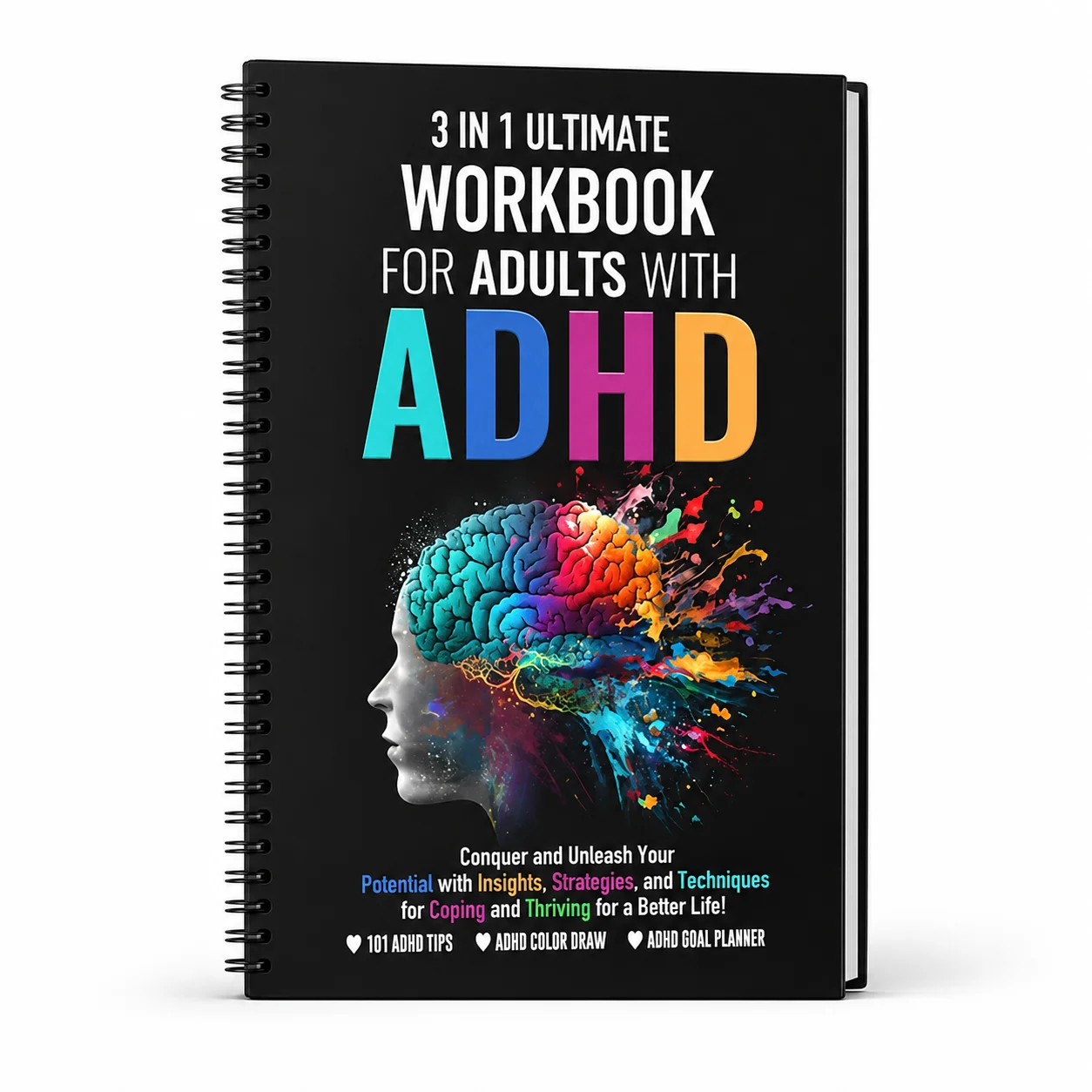 ADHD Workbook for Adults Spiral Bound Guided Planner Journal 3 in 1 Focus Organization Productivity Goal Setting Notebook