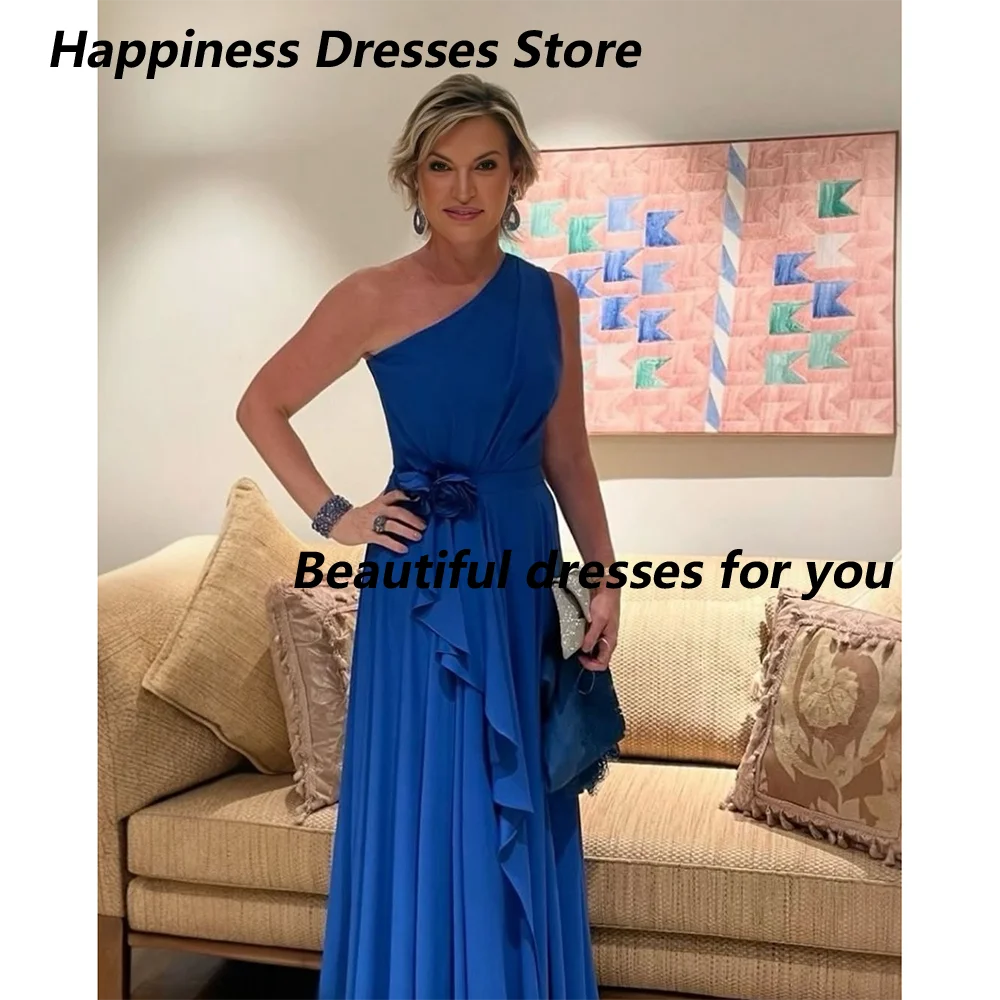 فساتين أم العروس 2025 مخصصة بكتف واحد على شكل حرف A مطوي على شكل زهرة شيفون فستان زفاف الضيوف فساتين سهرة رسمية