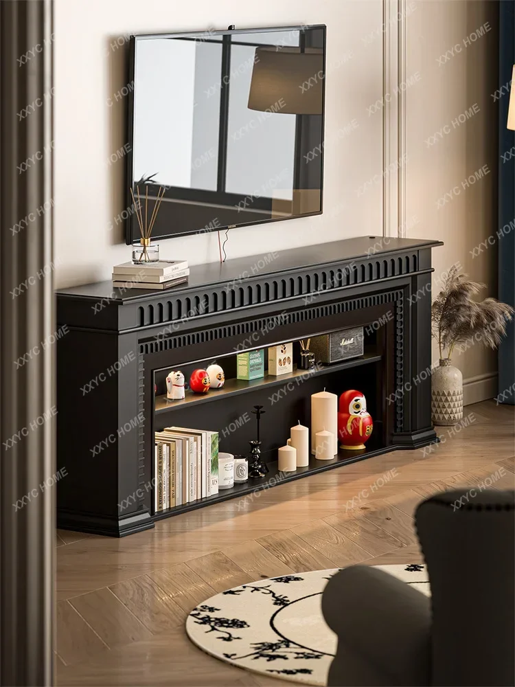 Solid Wood Black Fireplace Mantel Living Room Decoration Entrance Cabinet Background Wall Floor Cabinet