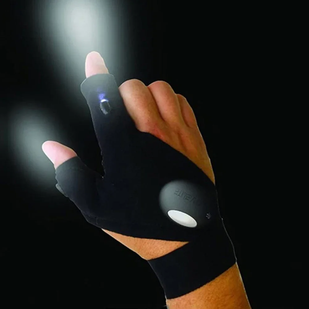 Gants sans doigts avec sangle magique, lampe de poche LED, gants d'éclairage imperméables, lampe isotLamp, cyclisme, camping, randonnée, sauvetage