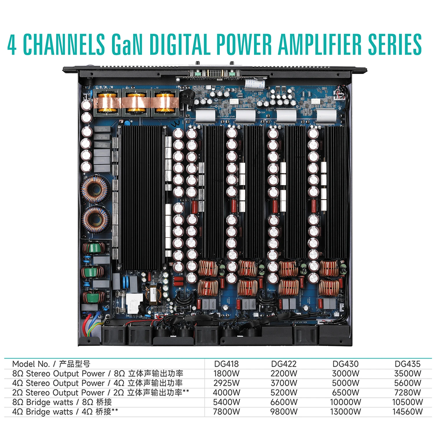 ハイパワーシリーズアンプ,ステージスピーカー用,dg435 4x3500wアンプ,8Ω ギャングテクノロジー,100-240v,2Ω 安定