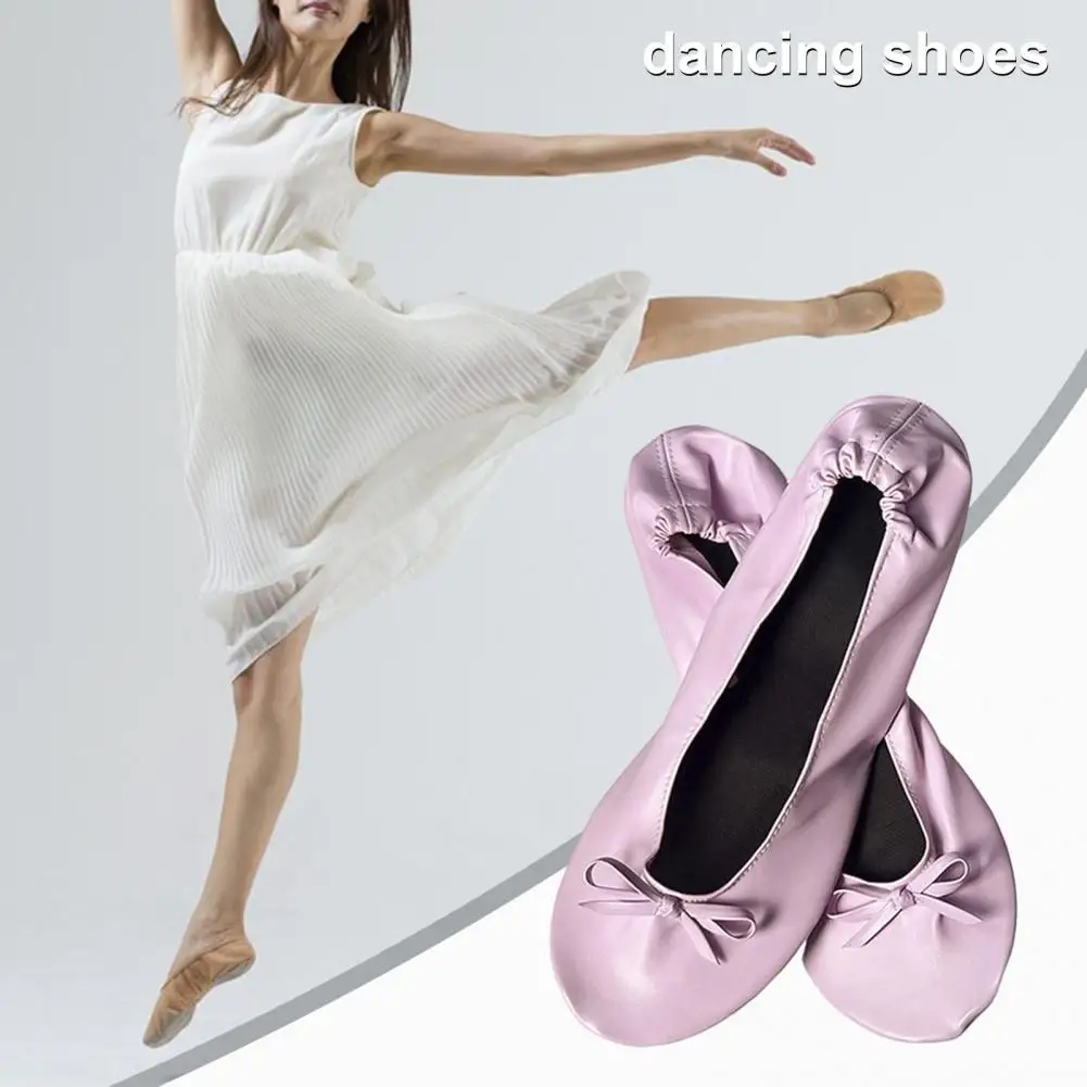 Children Ballet Shoes Foldable Ballet Shoes with Storage Bag Super Soft Wear Resistant Breathable Yoga Dance Slippers for Easy 1