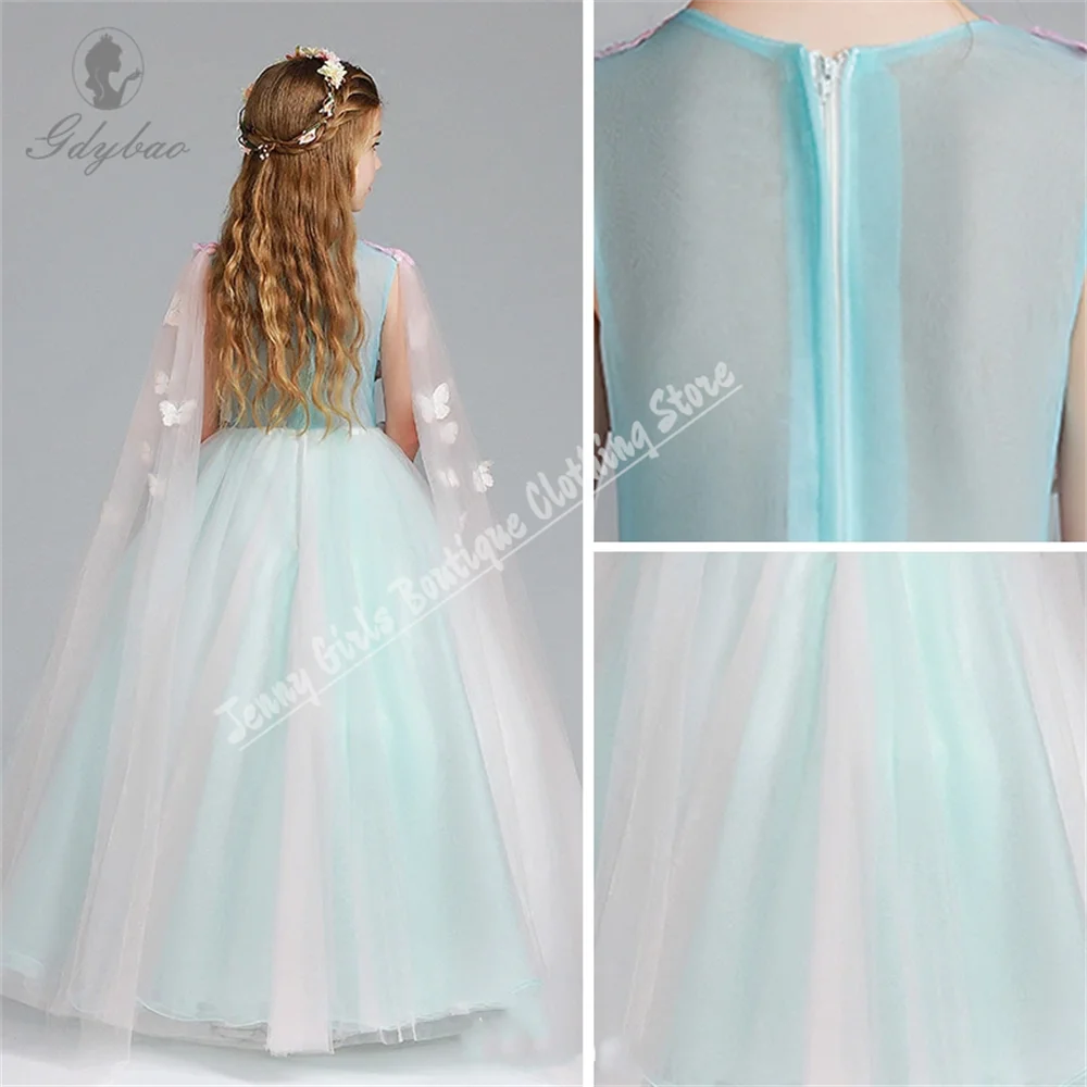 Pink Applique Luxury Princess Elegant Flower Girl Dress For Wedding Puffy Tulle Ball Kids Party Communion Evening Gown