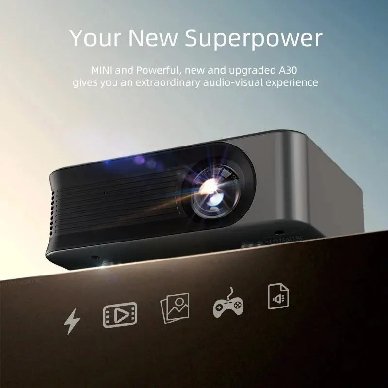 AUN-miniproyector LED 3D portátil para cine en casa, dispositivo de proyección compatible con 4K, 1080P, Full HD, para ver películas, TV inteligente A30