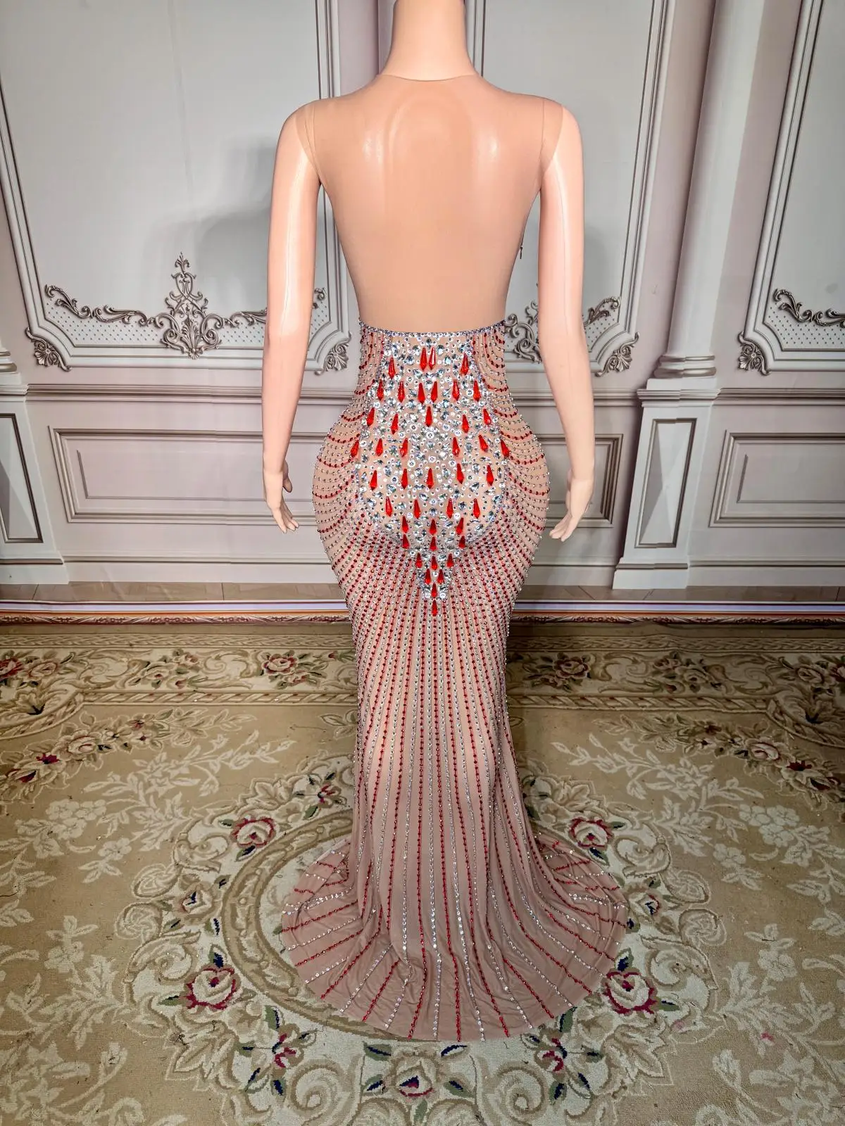 ZD Sparkly Fancy Strass Sheer Mesh Skinny Halter Dress Elegante festa di compleanno Abito da sera Club Prom Servizio fotografico Wear shuc