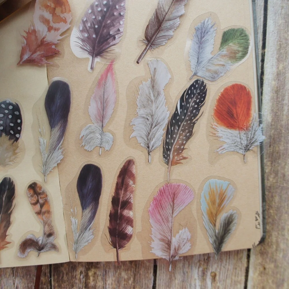 40pcs MIX Size Flying Colorful Feathers Style PVC Sticker Scrapbooking DIY Gift Packing Label Decoration Tag