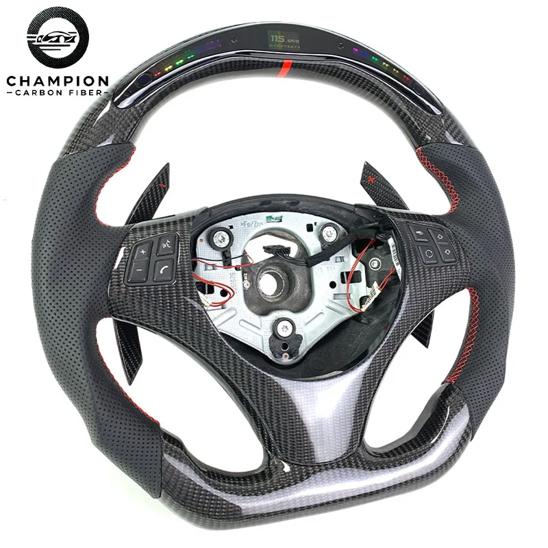 For BMW LED Display Carbon Fiber Steering Wheel M3 E83 E85 E90 E91 E91 E92 E93 Car Steering Wheel Shift Paddles Without airbags