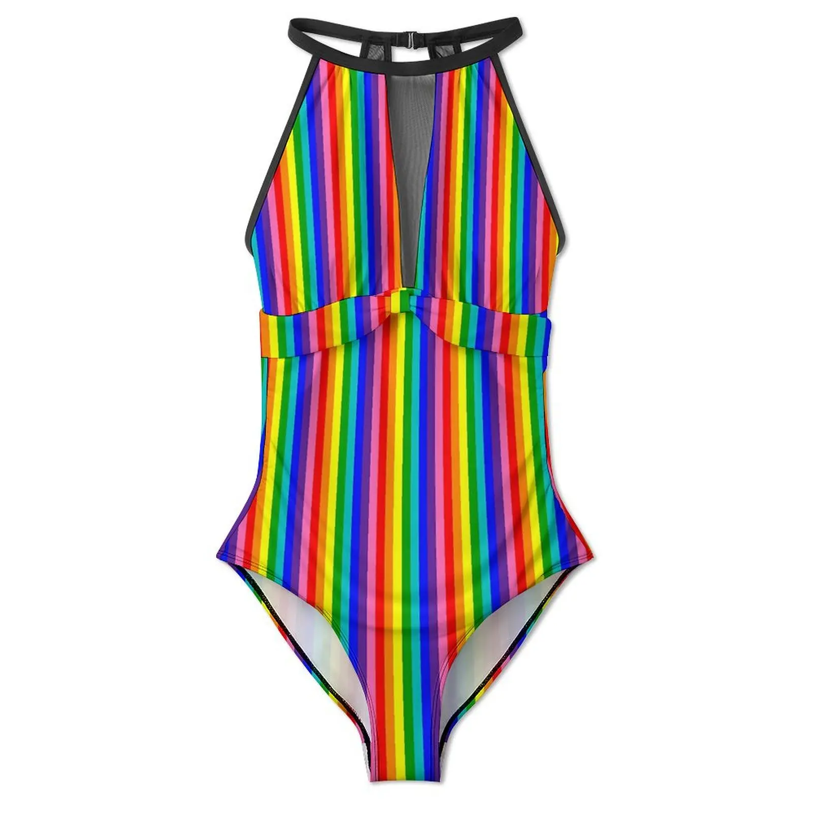 Rainbow Pride Flag Swimsuit Vertical Eight Stripe One Piece Swimwear Push Up Classic Bathing Suit Holiday Rave Beach Outfits