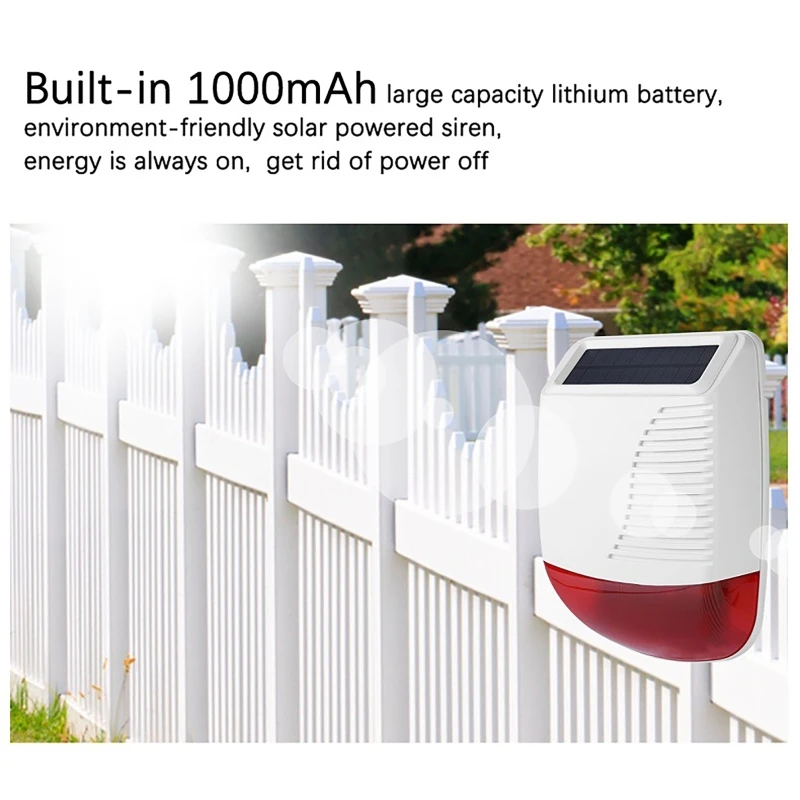 433MHz Wireless Outdoor Solar Siren 120m Wireless Transmission Distance ≥110dB Volume Alarm Sirens 180 Days Standby Time