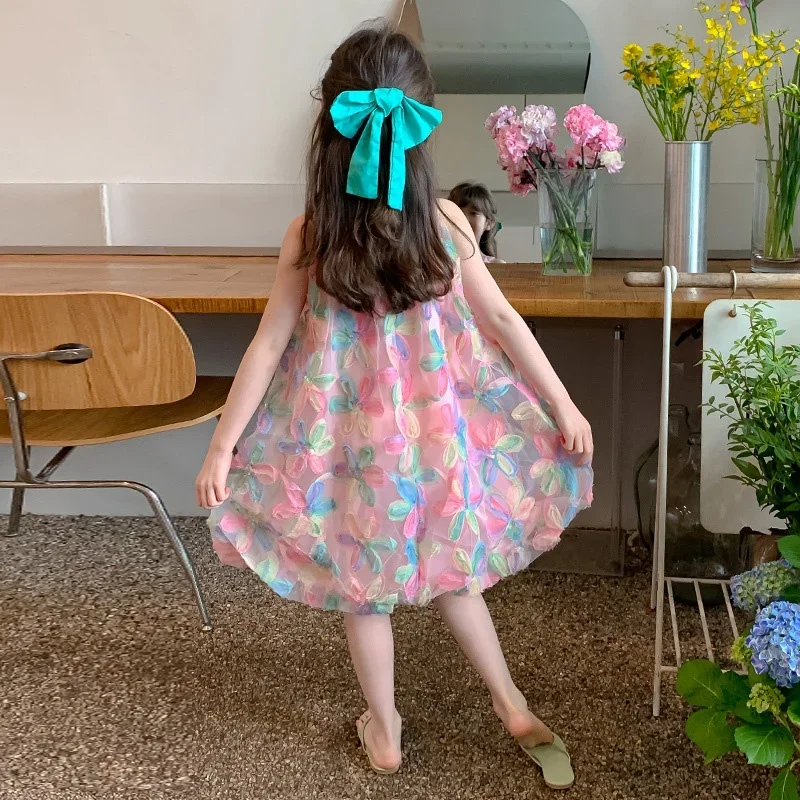 Korean Version Baby Girls Hanging Neck Dress Summer Dopamine Strange Flower Sweet Western Style Skirt