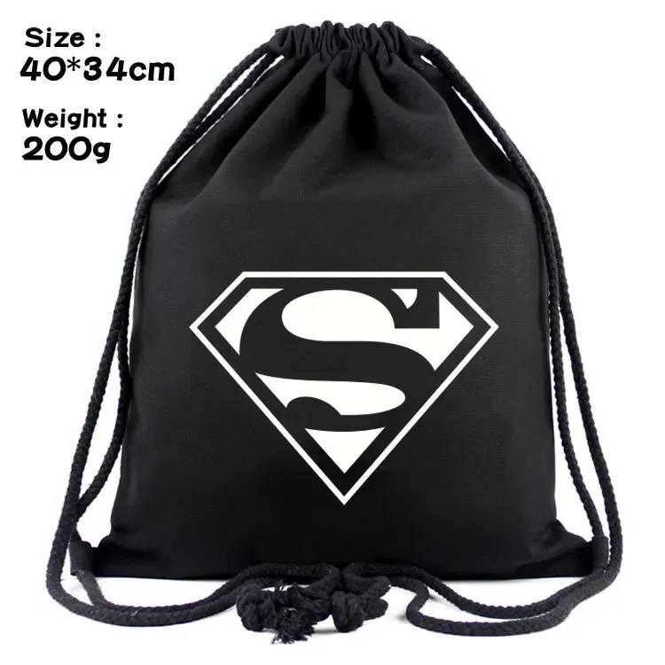 DC Anime Batman Wonder Woman Superman Figure Drawstring Canvas Drawstring Backpack School Bag Student Cartoon Birthday Gifts