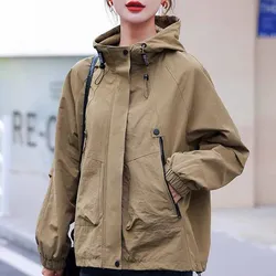 New Fashion Female Leisure Versatile Hooded Short Windbreaker Coat  Women Autumn Adding Cotton And Thickening Warm Senior Coats