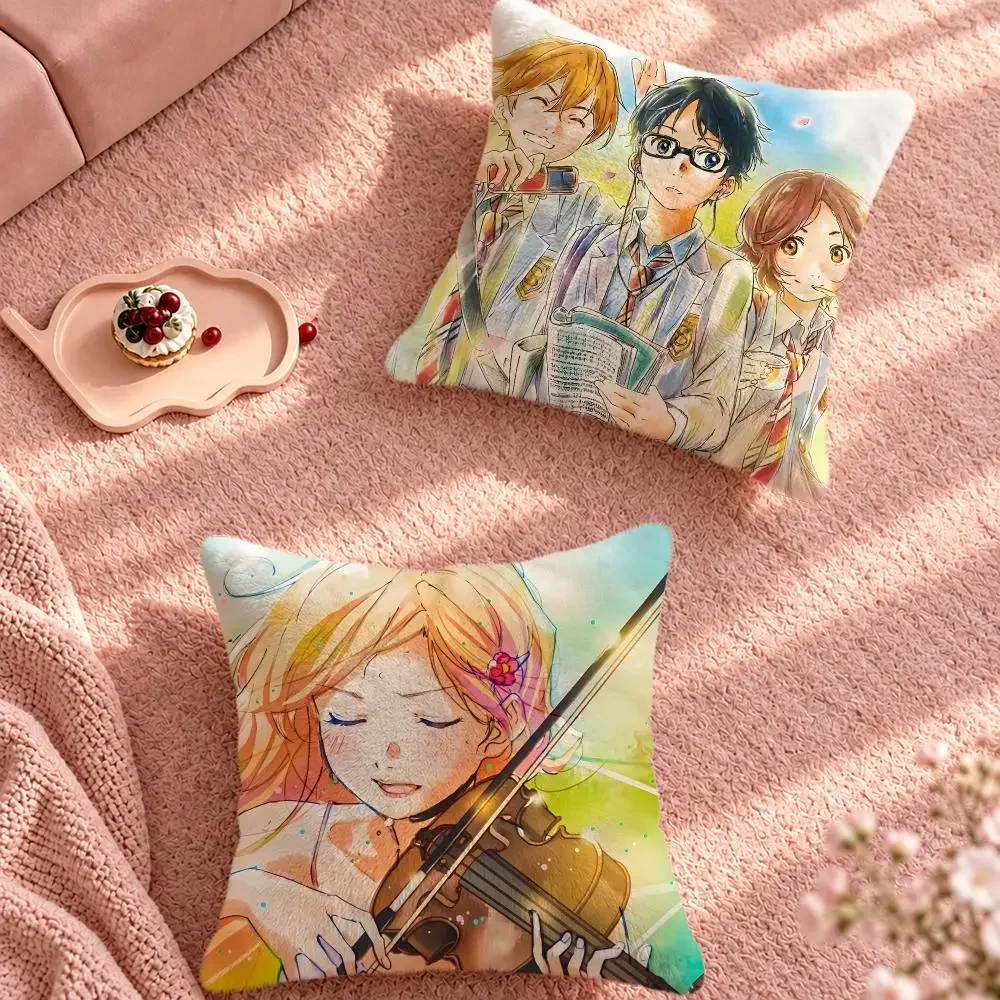 Anime Drama Your Lie in April Cushion Cover Cute Cartoon Throw Pillow Cover Soft Plush Cushion Cover Sofa Bedroom Home Decor