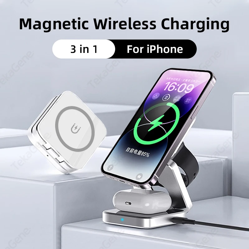 

3 In 1 Magnetic Wireless Charger Stand Pad For iPhone 15 14 13 Pro Max AirPods 3 2 IWatch Foldable Fast Charging Dock Station